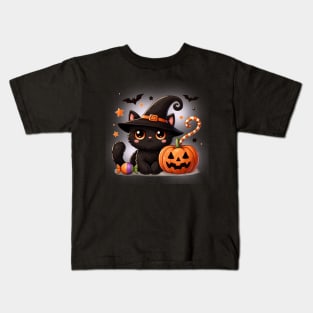 halloween black cat Kids T-Shirt